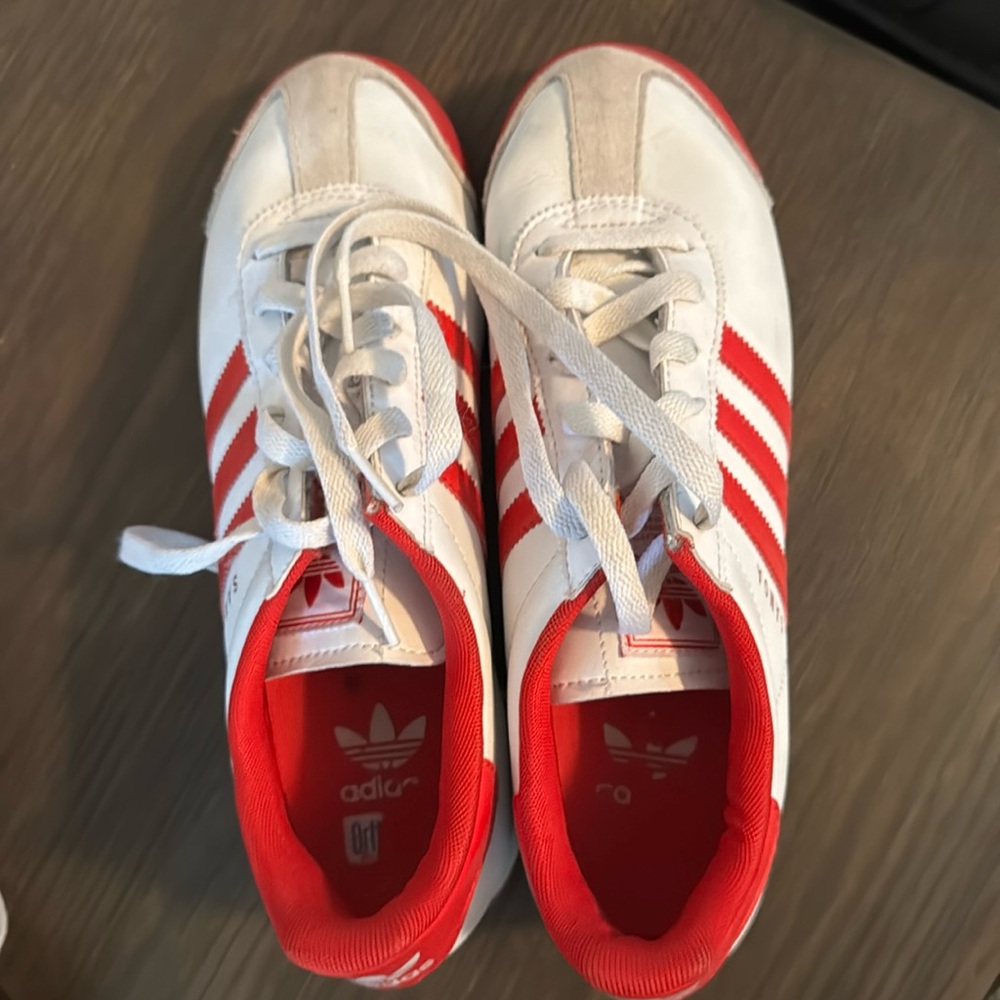 Adidas red and white Samoa sneakers size 6.5 mens which is 8.5 women -